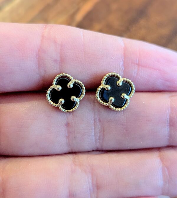 10k Black Clover Earrings - Image 2